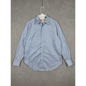 Robert Graham Men's L Light Blue Striped Polka Dot Flip Cuff Button Shirt Cotton